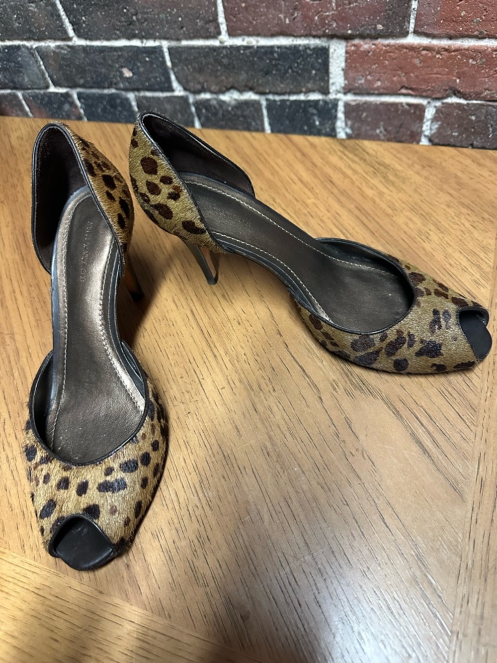 Ann Taylor Leopard Print Peep-Toe Heels - Brown Black